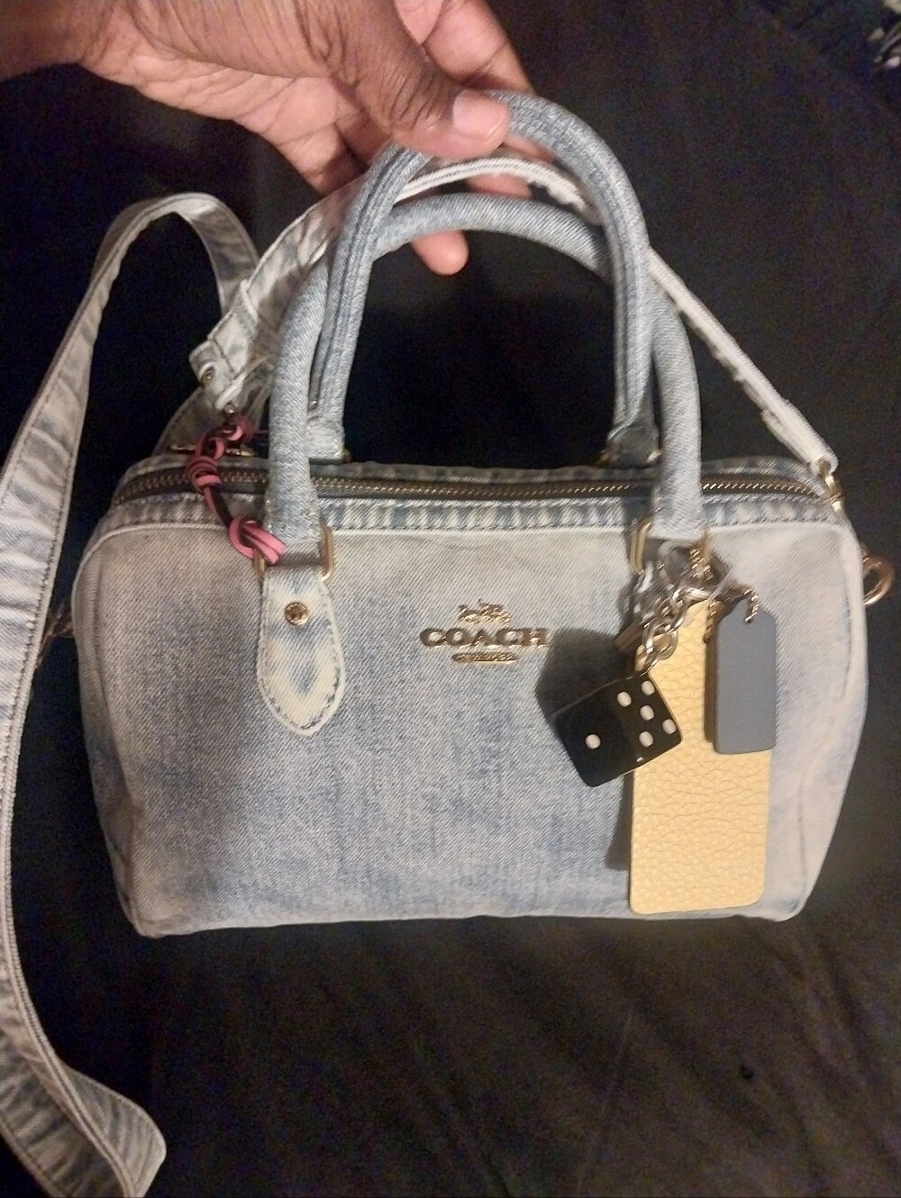 Coach Medium loved Denim Rowan Satchel Handbag in Wash Blue Denim - Picture 15 of 16